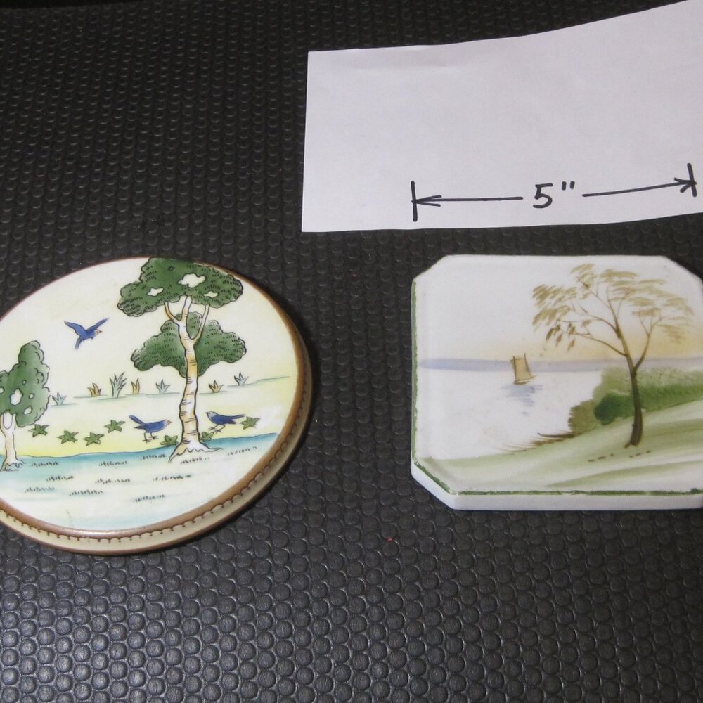 2 collectible NIPPON Porcelain Jar Lids, Scenic View
